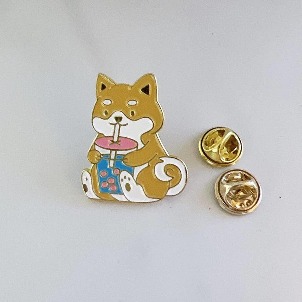 Corgi Pin Drinking Boba Corgi Enamel Pin